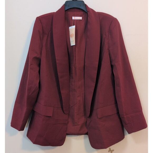KIRUNDO-Style Burgundy Open-Front Blazer Women’s Size L NWT - Picture 2 of 4